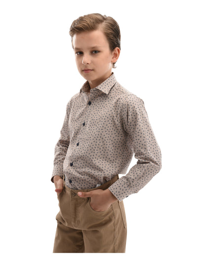 kids atelier-moustache-kid-boy-baby-beige-dandelion-print-dress-shirt-22m07-beige