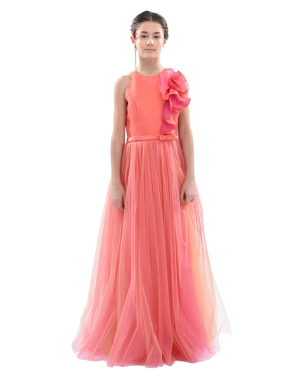 Orange Malaga Halter Ruffle Gown