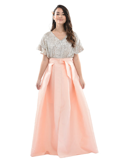 Peach Arcola Glimmer Tulle Gown