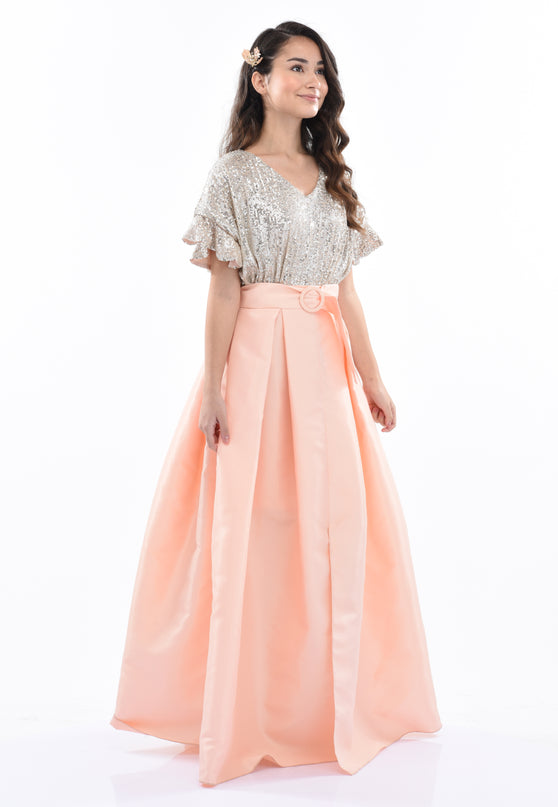 Peach Arcola Glimmer Tulle Gown