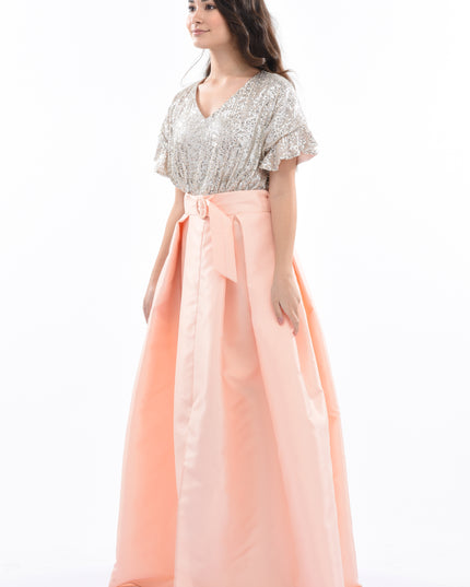 Peach Arcola Glimmer Tulle Gown