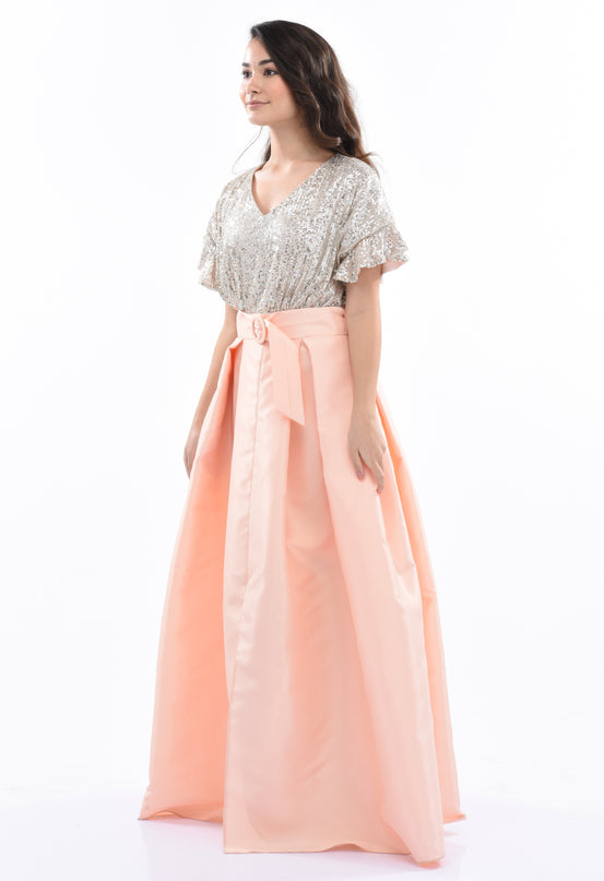 Peach Arcola Glimmer Tulle Gown