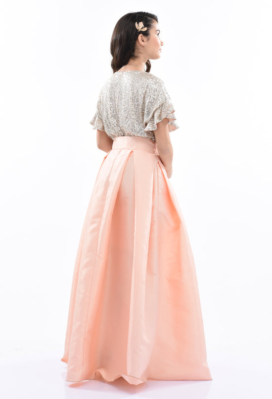 Peach Arcola Glimmer Tulle Gown