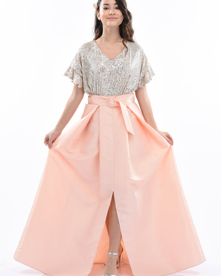 Peach Arcola Glimmer Tulle Gown