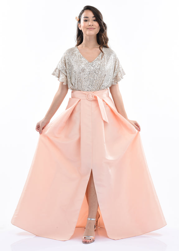 Peach Arcola Glimmer Tulle Gown