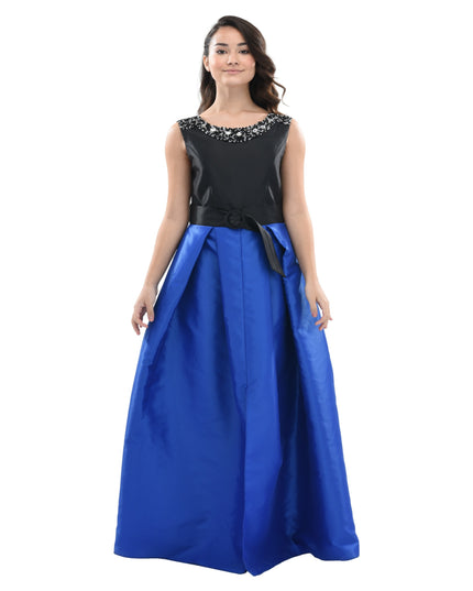 Blue Lucena Sleeveless Gem Gown