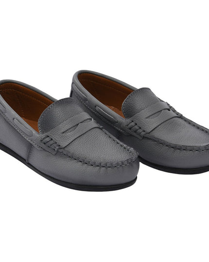 Gray Leather Penny Loafers