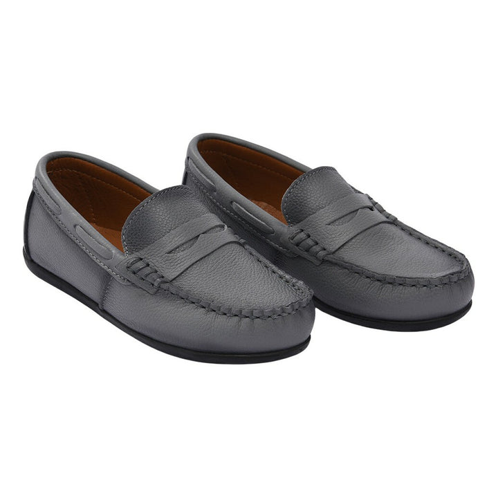 Gray Leather Penny Loafers