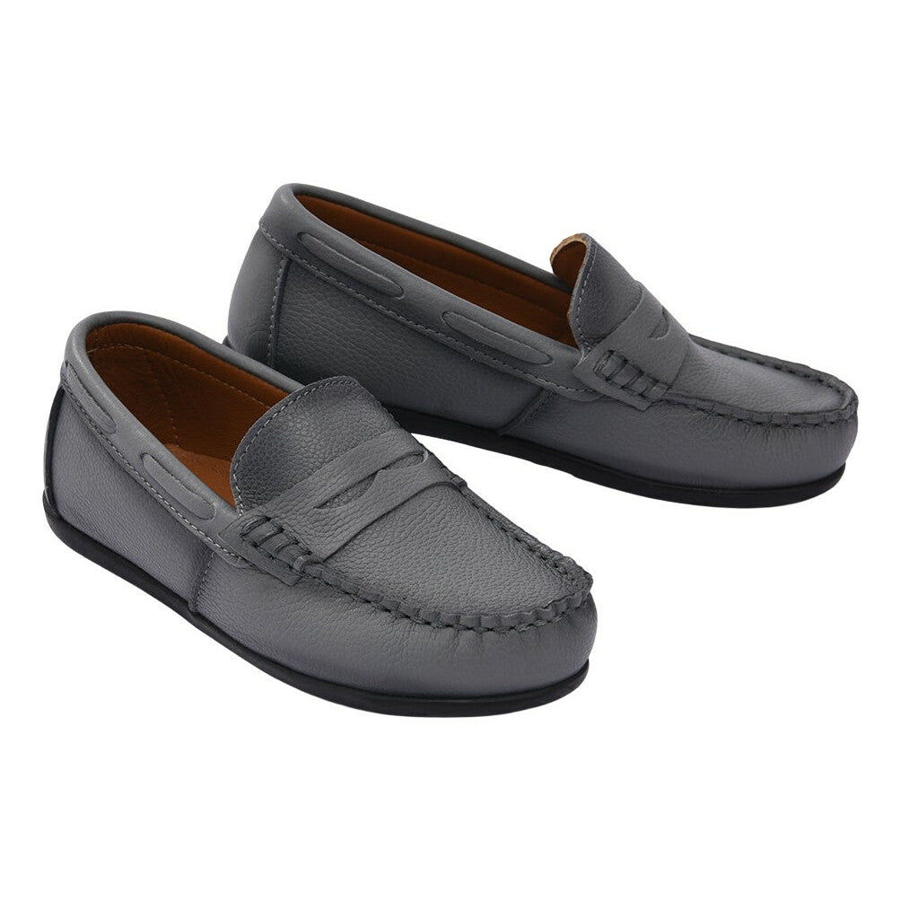 Gray Leather Penny Loafers