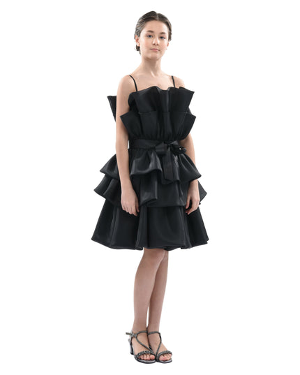 Black Noella Ruffle Bow Dress