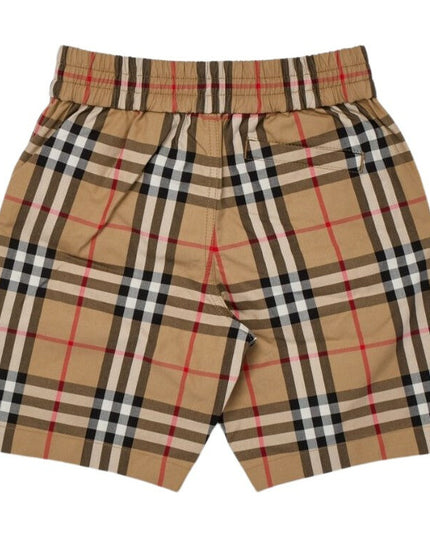 Beige Cotton Check Shorts