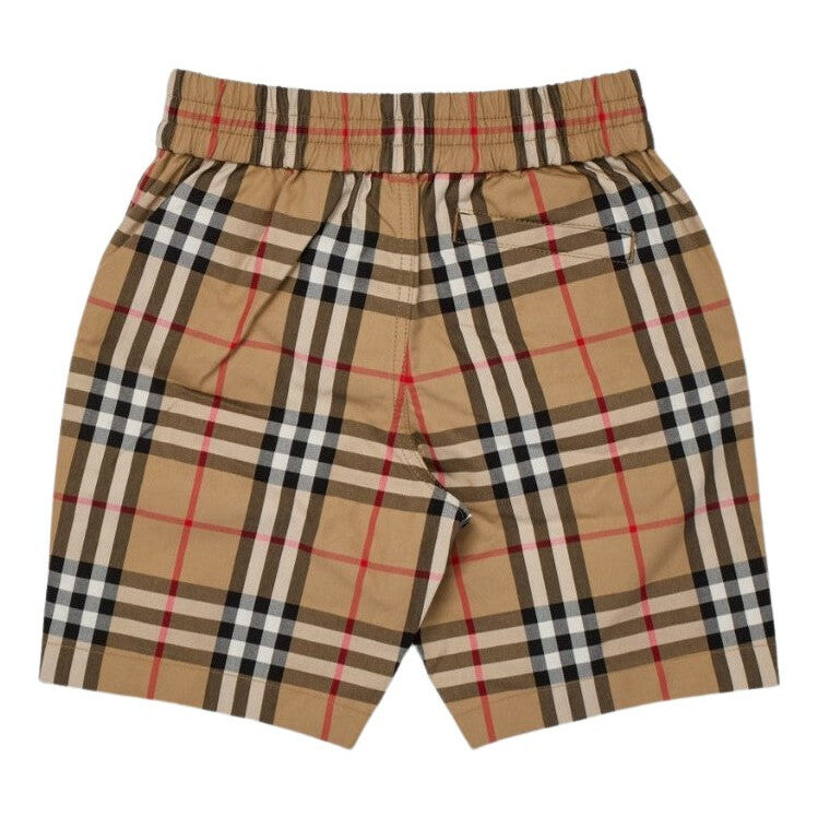 Beige Cotton Check Shorts