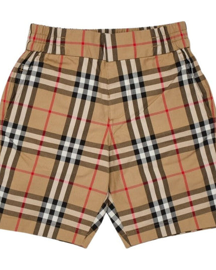 Beige Cotton Check Shorts