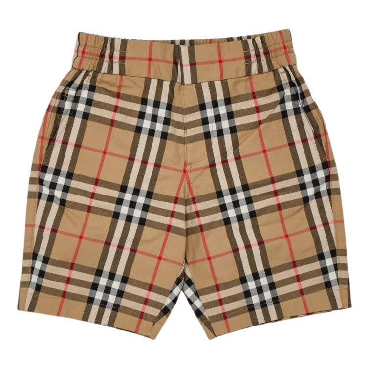 Beige Cotton Check Shorts