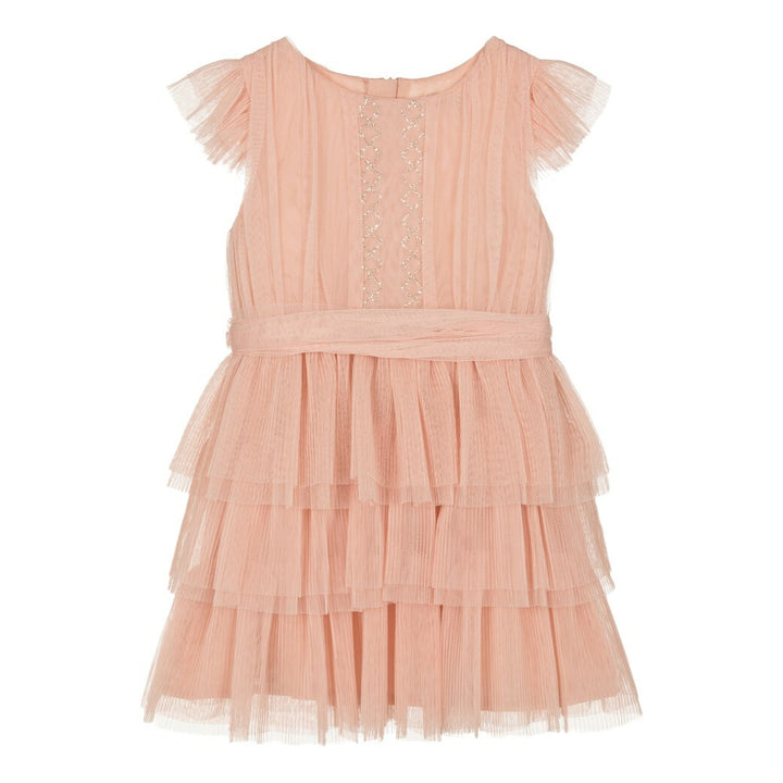 Peach Pleated Tulle Dress