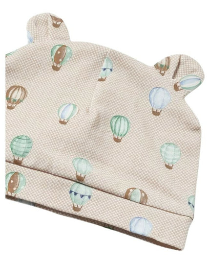 Beige Air Balloon Print Babygrow & Hat