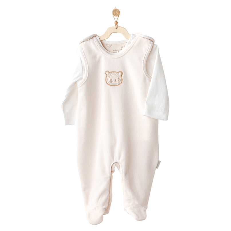 Andy Wawa-AC25185-ECRU-ROMPER SET VELVET BEAR TIME