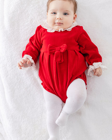 Red Holiday Ruffle Velvet Bodysuit