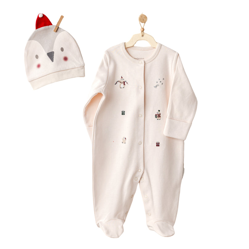 Andy Wawa-AC25343-ECRU-ROMPER HAT SET PENGUIN