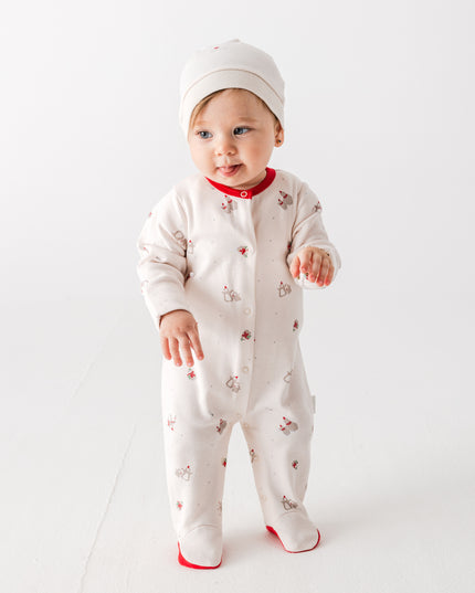 Cream Penguin Trim Babygrow & Beanie