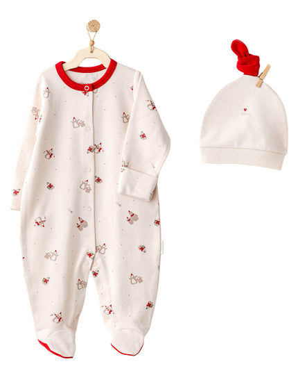 Cream Penguin Print Babygrow & Hat