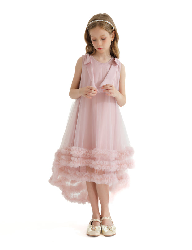 Pink Violeta Sleeveless Ruffle Overlay Dress