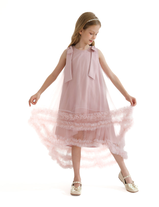 Pink Violeta Sleeveless Ruffle Overlay Dress