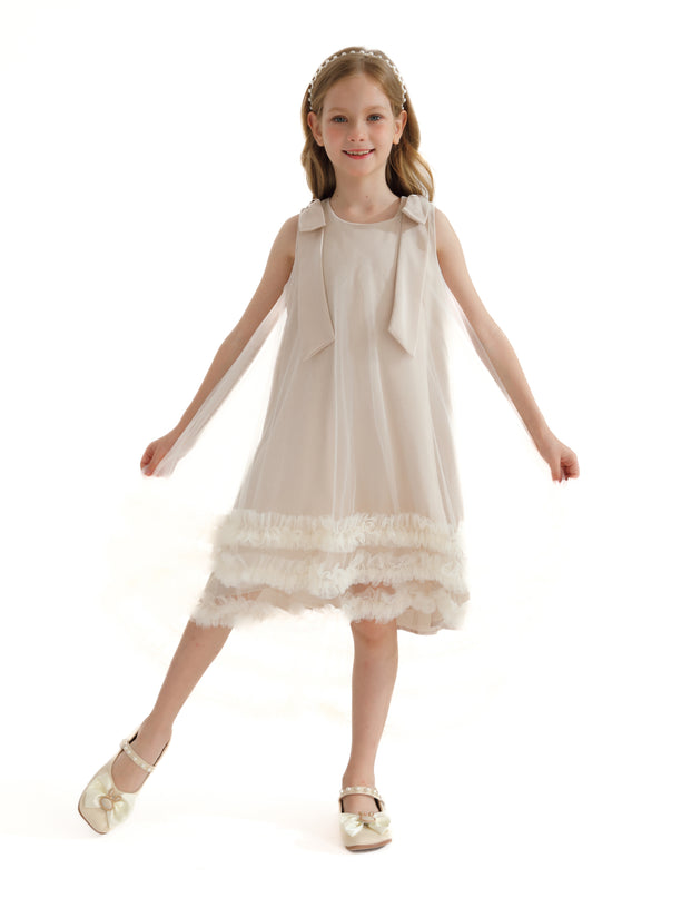 Cream Violeta Sleeveless Ruffle Overlay Dress