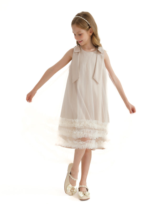 Cream Violeta Sleeveless Ruffle Overlay Dress