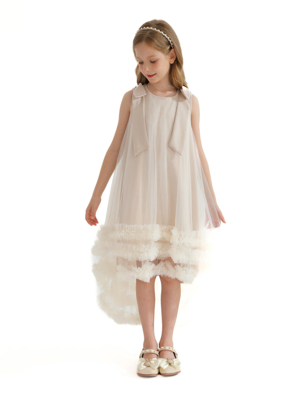 Cream Violeta Sleeveless Ruffle Overlay Dress