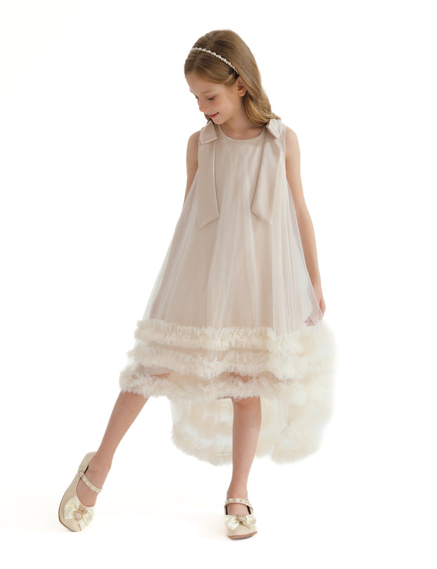 Cream Violeta Sleeveless Ruffle Overlay Dress