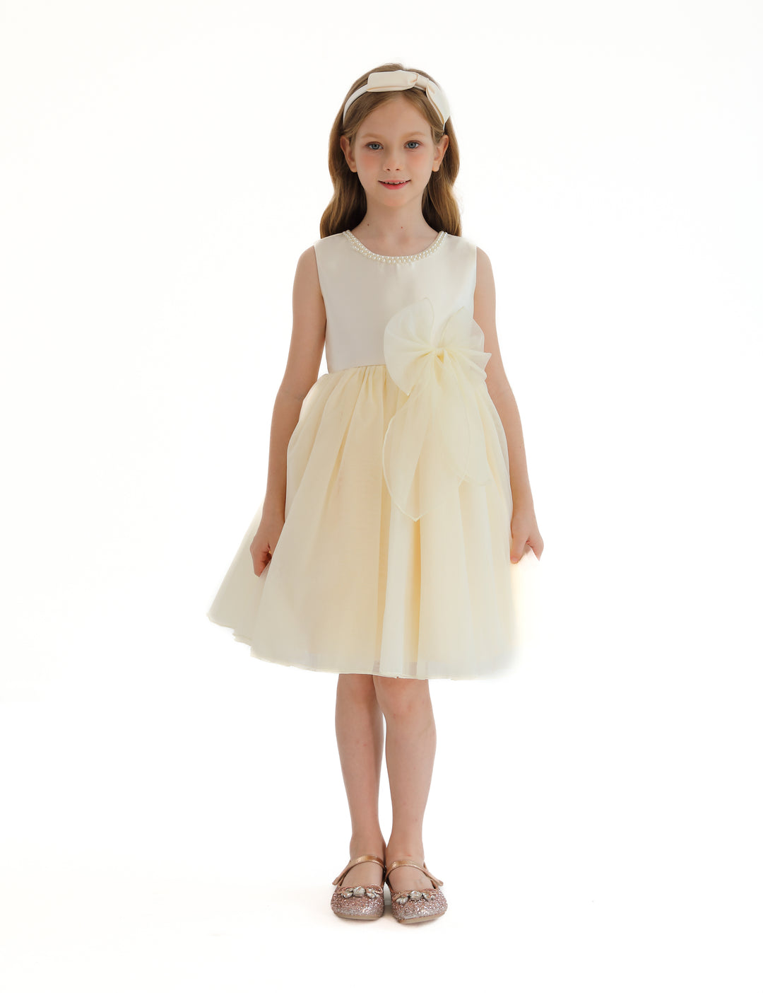 Champagne Felice Tulle Bow Dress