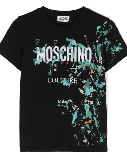 moschino-mini-Black Paint Cotton T-Shirt-hom04l-laa24-60100