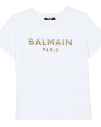 balmain-White Logo Print T-Shirt-bu8r01-z0057-100