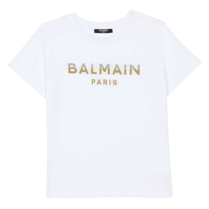 balmain-White Logo Print T-Shirt-bu8r01-z0057-100