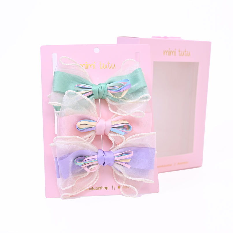 Multicolor Ribbon Bow Hairclip Set