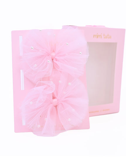 Tulle Bow Pearl Accented Hairclip Set