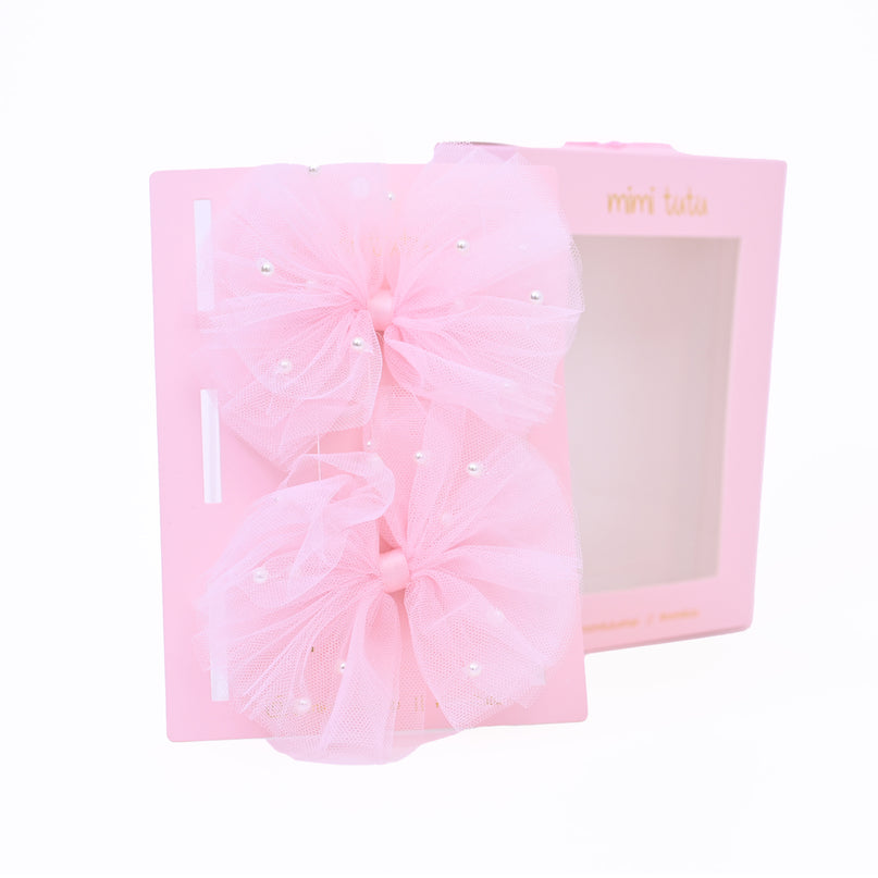 Tulle Bow Pearl Accented Hairclip Set