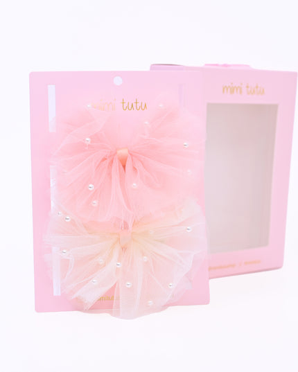 Tulle Bow Pearl Accented Hairclip Set