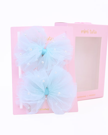 Tulle Bow Pearl Accented Hairclip Set