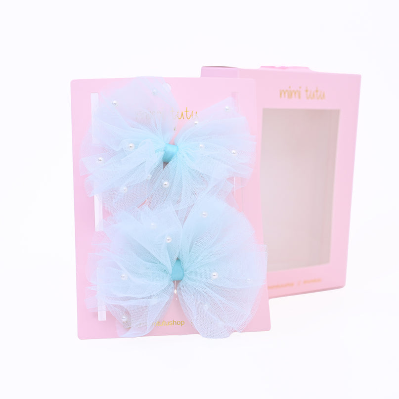 Tulle Bow Pearl Accented Hairclip Set