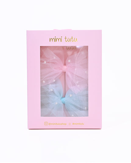 Tulle Bow Pearl Accented Hairclip Set