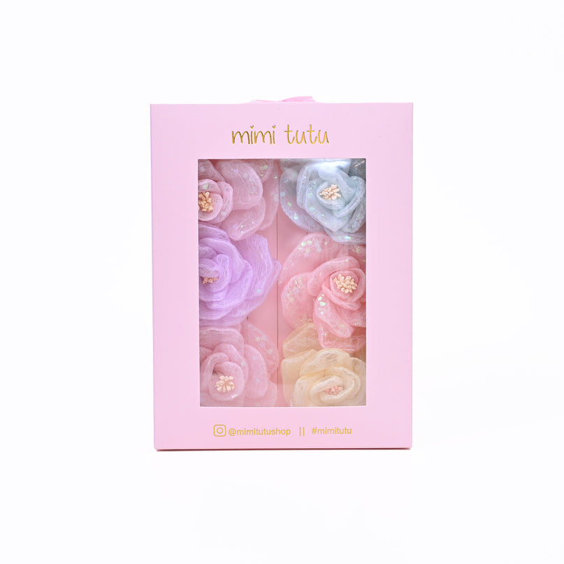 Multicolor Shimmering Rose Hairclip Set