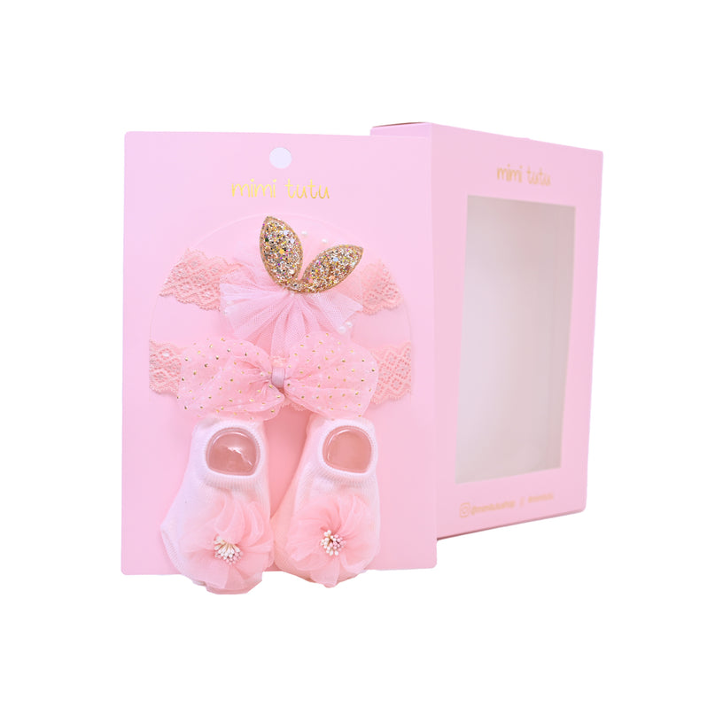 Pink Flower Bow Gold Accent Gift Set