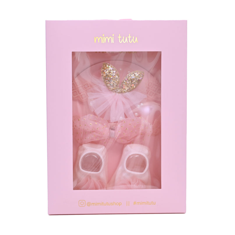 Pink Flower Bow Gold Accent Gift Set