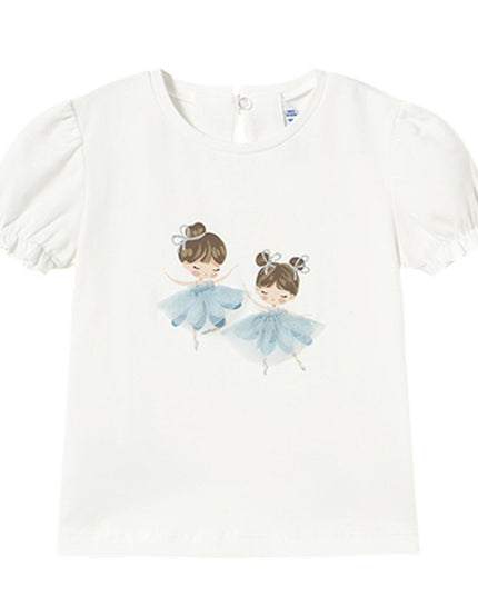 Natural Sky Blue Embroidered Ballerina T-Shirt