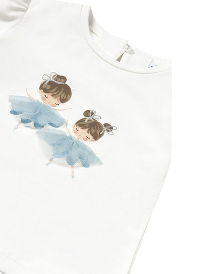 Natural Sky Blue Embroidered Ballerina T-Shirt