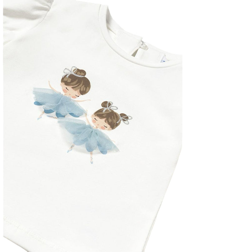 Natural Sky Blue Embroidered Ballerina T-Shirt