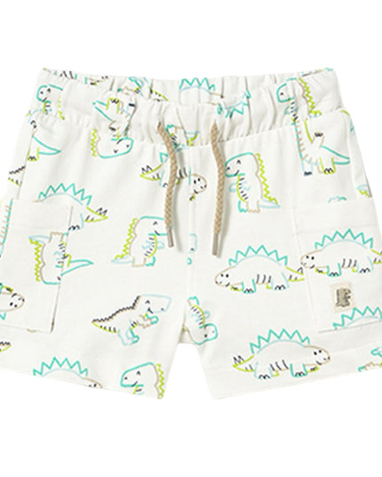 White Teal Lime Dinosaur Bermuda Shorts