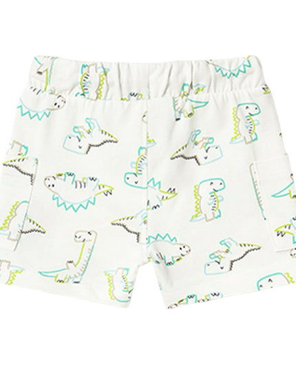 White Teal Lime Dinosaur Bermuda Shorts